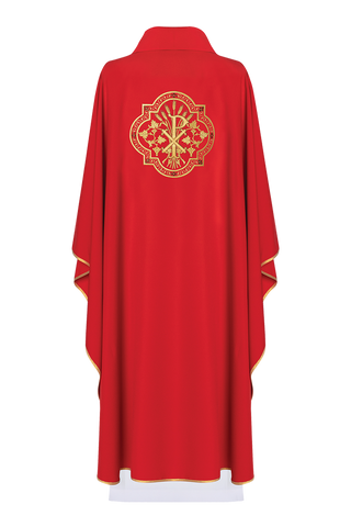 Red chasuble with IHS and PAX embroidery - LITURGICAL SHOP