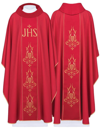 Red chasuble with JHS pattern on belt - LITURGICAL SHOP