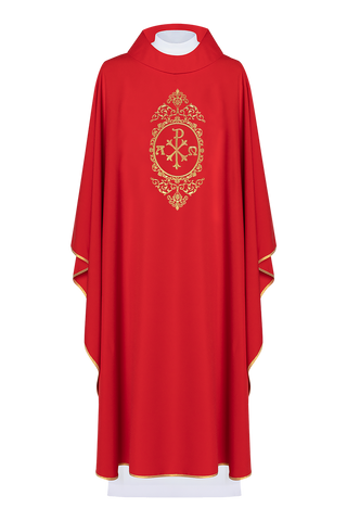 Red chasuble with PAX surrounded by gold embroidery - LITURGICAL SHOP