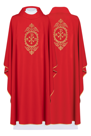 Red chasuble with PAX surrounded by gold embroidery - LITURGICAL SHOP