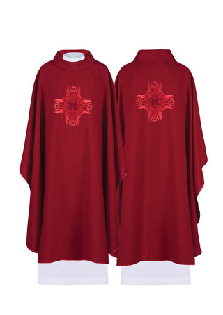 Red chasuble with embroidery of the Cross - LITURGICAL SHOP