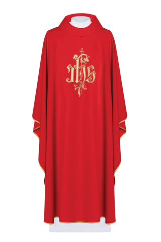 Red chasuble with gold IHS embroidery - LITURGICAL SHOP