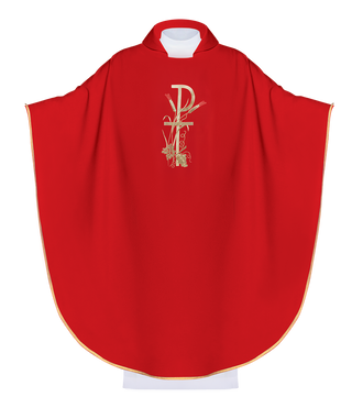 Red chasuble with wide collar and gold cross embroidery - LITURGICAL SHOP