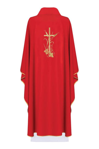 Red chasuble with wide collar and gold cross embroidery - LITURGICAL SHOP