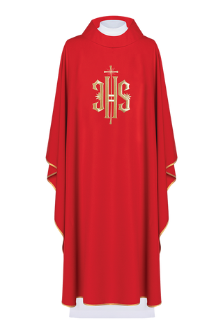 Red embroidered chasuble with gold IHS motif - LITURGICAL SHOP