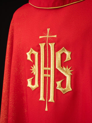 Red embroidered chasuble with gold IHS motif - LITURGICAL SHOP