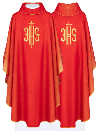 Red embroidered chasuble with gold IHS motif - LITURGICAL SHOP