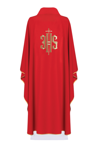 Red embroidered chasuble with gold IHS motif - LITURGICAL SHOP