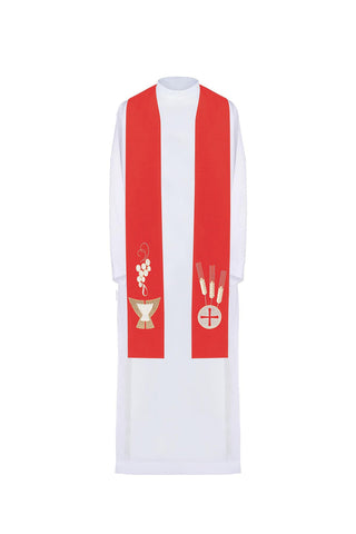 Red embroidered priest's stole Chalice, Ears and Grapes - LITURGICAL SHOP