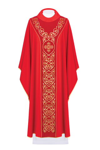 Red liturgical chasuble decorated with embroidery on velvet - LITURGICAL SHOP