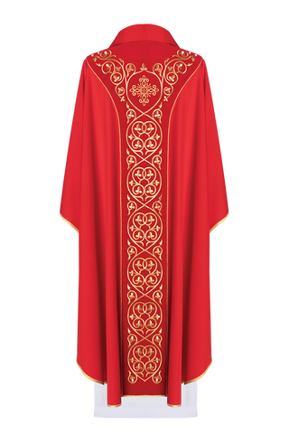 Red liturgical chasuble decorated with embroidery on velvet - LITURGICAL SHOP