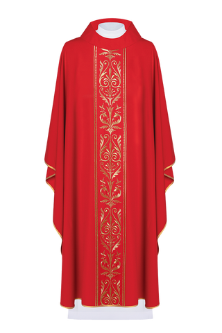 Red liturgical chasuble decorated with gold embroidered belt - LITURGICAL SHOP