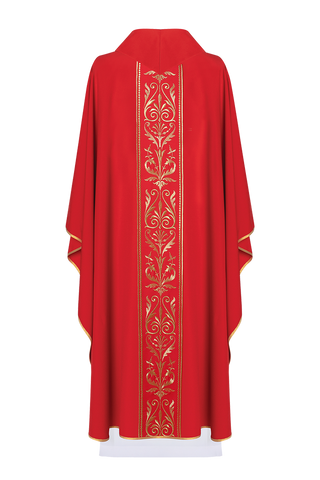 Red liturgical chasuble decorated with gold embroidered belt - LITURGICAL SHOP