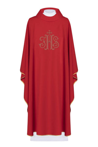 Red liturgical chasuble embroidered with IHS - LITURGICAL SHOP