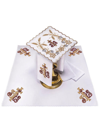 Richly decorated chalice linen with IHS embroidery and ears - LITURGICAL SHOP