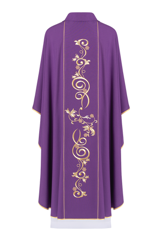 Richly decorated purple chasuble with gold motif and wide IHS band - LITURGICAL SHOP