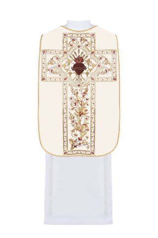 Roman chasuble embroidered with the Heart of Jesus Christ - LITURGICAL SHOP