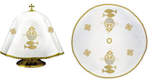 Round tin veil with gold fish motif - LITURGICAL SHOP