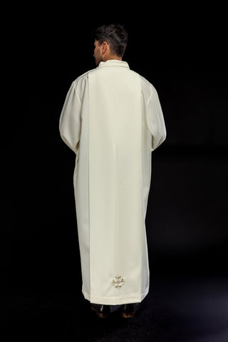 Embroidered priestly alb with a turtleneck in ecru or white