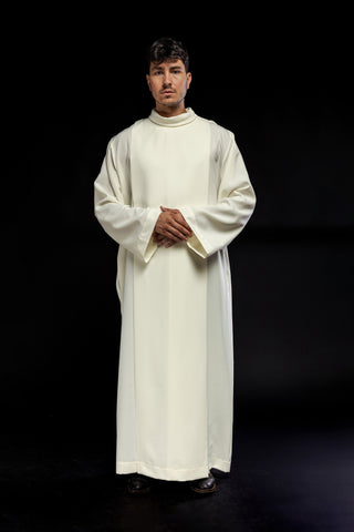 Smooth Priest Alb with Turtleneck Ecru - Stretch, Various Sizes