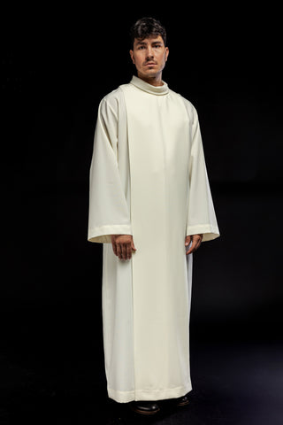 Smooth Priest Alb with Turtleneck Ecru - Stretch, Various Sizes