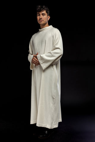 Linen priest alb, plain with a classic collar in white and ecru colors