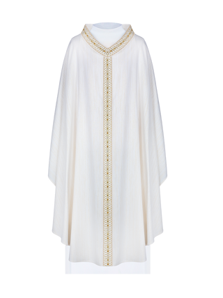 White Ornate with Embroidered Belt and Collar - LITURGICAL SHOP