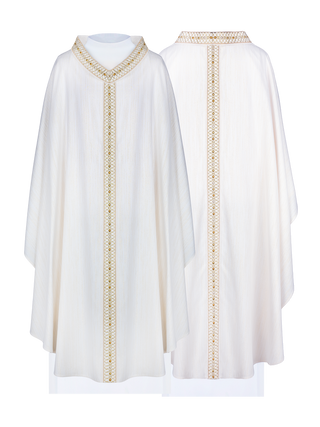 White Ornate with Embroidered Belt and Collar - LITURGICAL SHOP