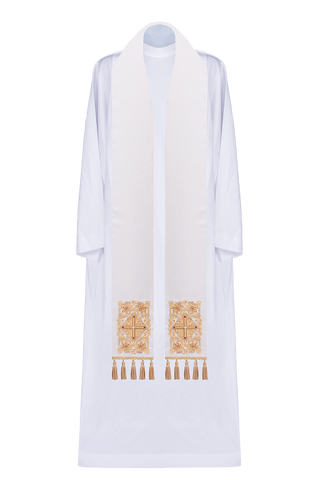 White embroidered priest's stole decorated with stones - LITURGICAL SHOP