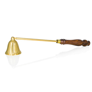 Brass candle snuffer with wooden handle, 24 cm