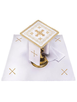 Velvet Chalice Linens in Ecru with Cross Motif - Liturgical Set