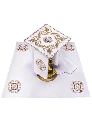 A complete set of chalice linens with rich Eucharistic embroidery