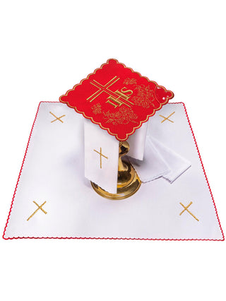 Set of Red Embroidered Chalice Linens IHS