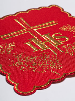 Set of Red Embroidered Chalice Linens IHS