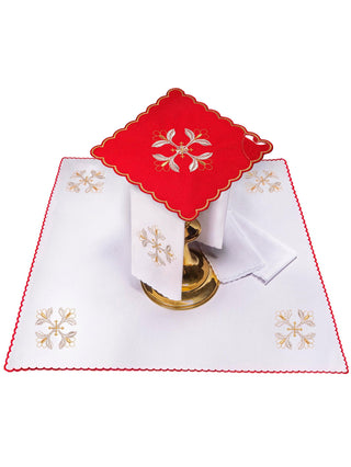 Complete set of chalice linens embroidered with Eucharistic motif Red