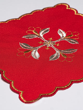 Complete set of chalice linens embroidered with Eucharistic motif Red