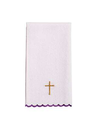 Chalice linens embroidered in purple with a cross motif - 4-piece set