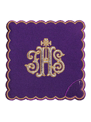 Set of chalice linens embroidered with IHS, purple