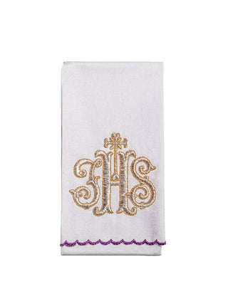 Set of chalice linens embroidered with IHS, purple