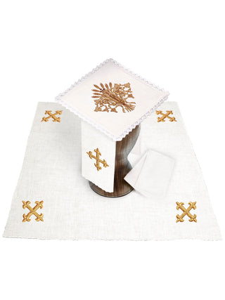 Set of linen chalice linens with IHS embroidery and ears of wheat