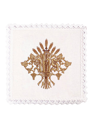 Set of linen chalice linens with IHS embroidery and ears of wheat