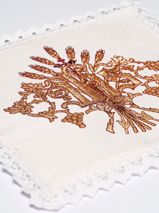 Set of linen chalice linens with IHS embroidery and ears of wheat