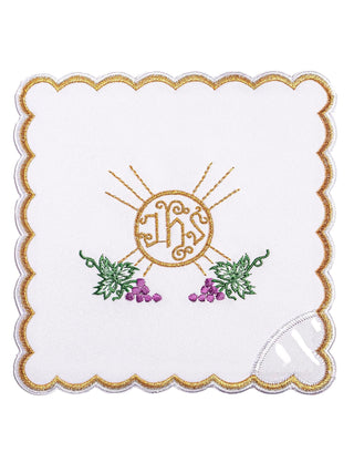 A complete set of chalice linens embroidered with IHS and grapes