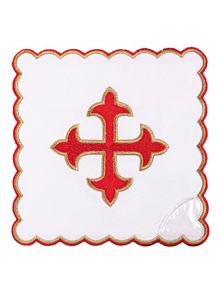 A complete set of chalice linens embroidered with the motif of the Red Cross