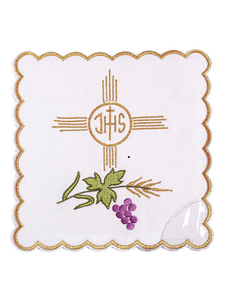 A complete set of chalice linens embroidered with the motif of the Cross and IHS