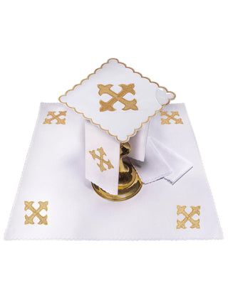 Set of chalice linens embroidered with a Gold Cross