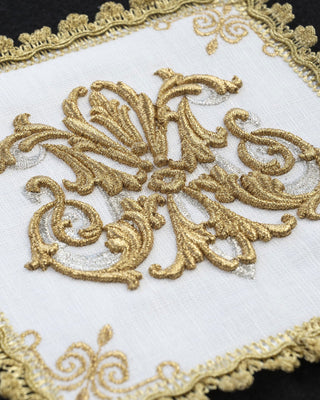 Marian Embroidered Chalice Set Made of Linen with Gold Decorations