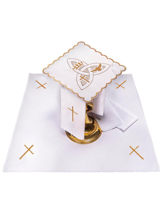 Chalice set with embroidery of the Holy Trinity in ecru color