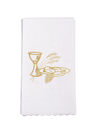 A complete set of chalice linens with eucharistic embroidery