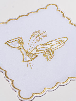 A complete set of chalice linens with eucharistic embroidery